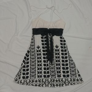 Vintage Rampage Dress Women's L Retro Black White Mod Mini Fit Flare Halter Y2K